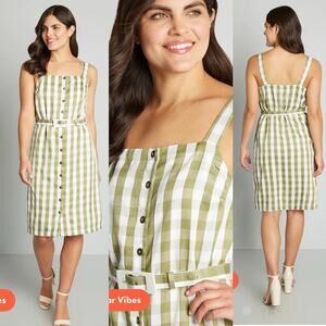 Modcloth Green Gingham Sleeveless Dress Spring